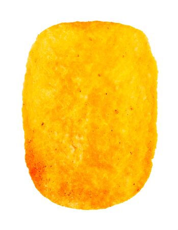 single potato chip with paprika isolated on white backgroundの写真素材