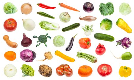set of various fresh ripe vegetables isolated on white backgroundの写真素材