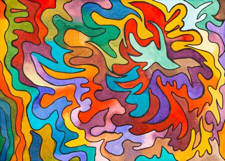 abstract colorful ornament hand drawn by watercolors on paperの写真素材