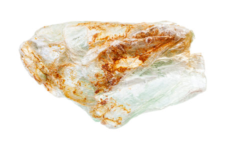 closeup of sample of natural mineral from geological collection - piece of green Talc rock isolated...