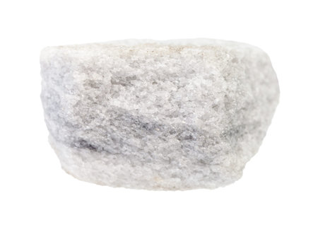 closeup of sample of natural mineral from geological collection - raw Marble rock isolated on white...