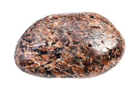 closeup of sample of natural mineral from geological collection - tumbled Titanite (Sphene) stone...