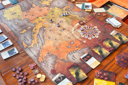 MOSCOW, RUSSIA - MARCH 7, 2020: gameplay of The Fury of Dracula Third Edition adventure board game....
