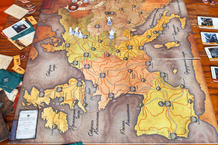 MOSCOW, RUSSIA - MARCH 7, 2020: The Fury of Dracula Third Edition adventure board game on table. The game was designed by Stephen Hand and firstly published by Games Workshop in 1987のeditorial素材