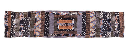 handmade brown patchwork scarf isolated on white background