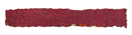 back side of handmade stitched red brown scarf isolated on white backgroundの写真素材