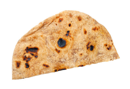Indian cuisine - tandoori roti (naan flatbread baked in tandoor ) isolated on white background