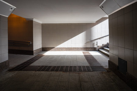 Underground passage lit by the sun in Moscow city