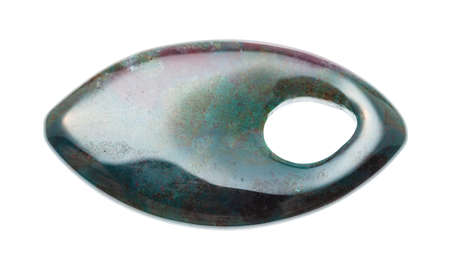 pendant from polished Heliotrope (Bloodstone) gemstone isolated on white backgroundの写真素材