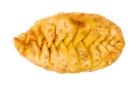 deep-fried Khuushuur (fried mongolian dumpling with chopped vegetable filling) isolated on white backgroundの写真素材