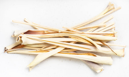 natural dried lemongrass close up on gray ceramic plate