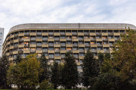 facade of modern apartment houses in Moscow city in evening twilightの写真素材