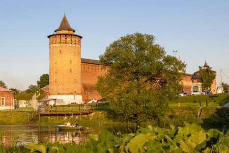 Kolomna, Russia - June 9, 2022: view of Marinkina tower in ancient Kolomna Kremlin from Kolomenka river bank in Old Kolomna city at summer sunsetのeditorial素材