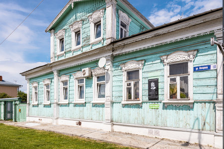 Kolomna, Russia - June 11, 2022: facade of memorial old wooden house in Kolomna Kremlin of Old Kolomna city on sunny summer day. Kuprin's house, the Russian writer Kuprin came here to visit relativesのeditorial素材