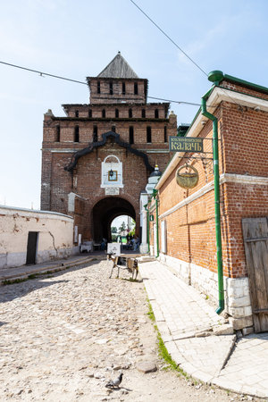 Kolomna, Russia - June 10, 2022: Pyatnitskaya Tower main front gate of Kolomna Kremlin in Old...