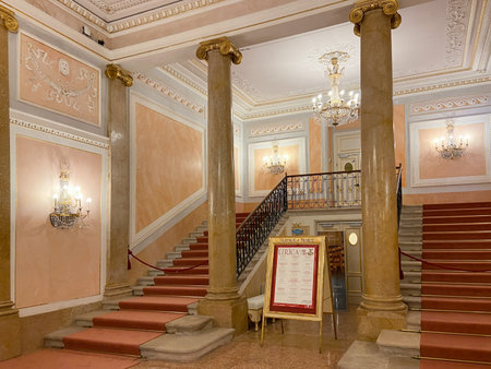 Venice, Italy - February 17, 2023: vestibule of concerts and performances of opera house Gran Teatro la Fenice in Venice cityのeditorial素材