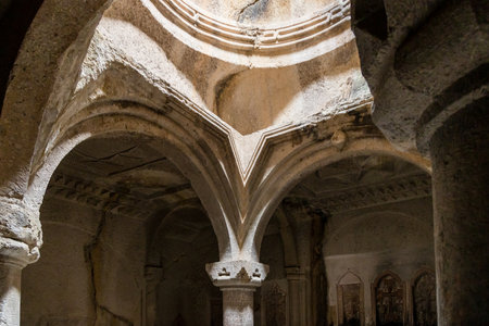 Goght, Armenia - September 30, 2023: ceiling of Upper Jhamatun hall of Monastery of Geghard in Upper Azat Valley. Geghard is listed as UNESCO World Heritage Siteのeditorial素材