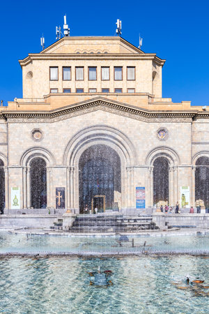 Yerevan, Armenia - September 14, 2023: view through fountain of History Museum of Armenia and National Gallery of Armenia on Republic Square in central Kentron district of Yerevan city on sunny dayのeditorial素材