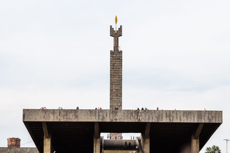 Yerevan, Armenia - September 29, 2023: view of Obelisk Revived Armenia in Yerevan city in autumn twilight. The authors of the monument are architects Jim Torosyan and Sarkis Gurzadyanのeditorial素材