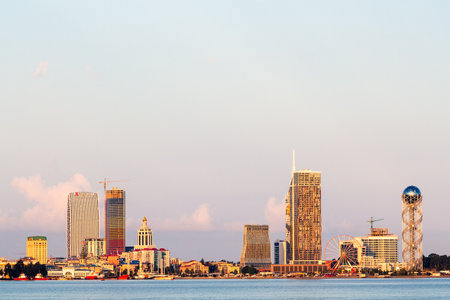 Batumi, Georgia - September 22, 2023: view of skyscrapers in Batumi city in autumn sunriseのeditorial素材