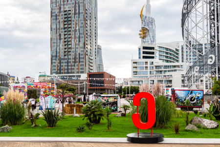 Batumi, Georgia - September 16, 2023: attractions of Batumi Festival in Miracle Park on seaside boulevard in Batumi city on cloudy autumn dayのeditorial素材