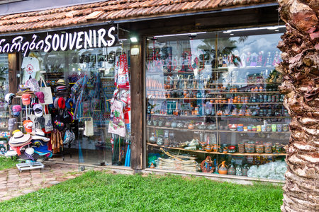 Batumi, Georgia - September 16, 2023: local souvenir and gift shop near Miracle Park on promenade in Batumi city on autumn dayのeditorial素材