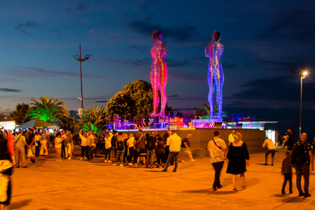 Batumi, Georgia - September 16, 2023: promenade near Statue of Man and Woman (Ali and Nino) in Batumi city in autumn nightのeditorial素材