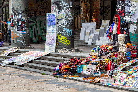Tbilisi, Georgia - September 23, 2023: flea market near Shota Rustaveli metro station in Tbilisi city on autumn dayのeditorial素材
