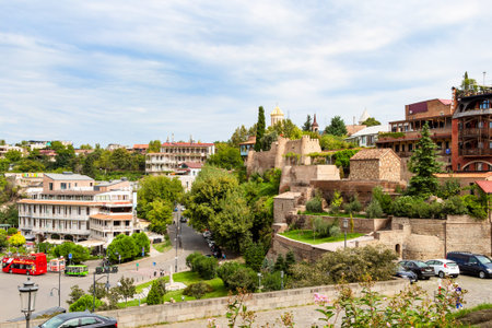 Tbilisi, Georgia - September 26, 2023: walls of Darejan Palace over Europe Square in Avlabari...