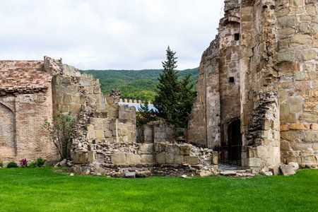 Ninotsminda, Georgia - September 24, 2023: ruins of Ninotsminda Cathedral in Kakheti region of Georgia on autumn dayのeditorial素材