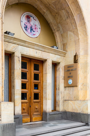 Tbilisi, Georgia - September 23, 2023: entrance to Georgian National Academy of Sciences on Shota Rustaveli Avenue in Tbilisi city on autumn dayのeditorial素材