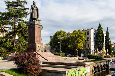 Tbilisi, Georgia - September 24,2023: monument to Shota Rustaveli on Rustaveli Avenue in Tbilisi...