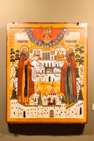 Moscow, Russia - December 02, 2023: old icon in Museum of Russian Icons, Moscow city. The Museum of...