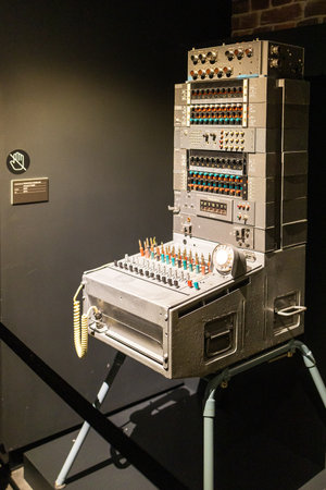Moscow, Russia - January 16, 2024: old telephone exchange in Museum of Cryptography in Moscow city. The museum is the only scientific and technological museum in Russia dedicated to cryptographyのeditorial素材