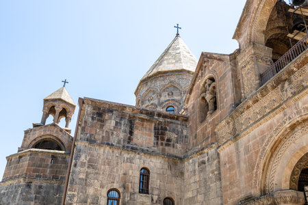 bottom view of Etchmiadzin Cathedral in Etchmiadzin, Vagharshapat city, Armenia on sunny summer day. Cathedral was listed as World Heritage Site by UNESCOの写真素材