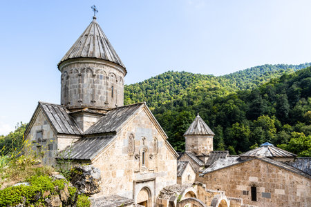 above view of Surb Astvatsatsin Church in Haghartsin Monastery near town of Dilijan in Tavush Province of Armenia on sunny summer dayの写真素材