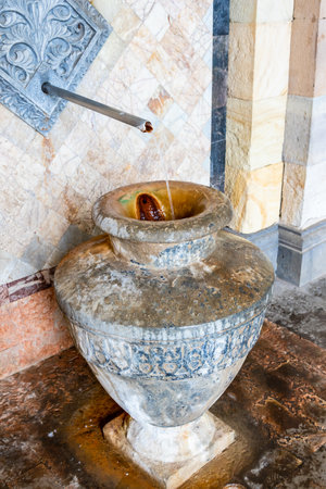 natural hot drinking water spring in Mineral Water Gallery in resort town of Jermuk on summer dayの写真素材