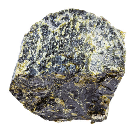 close up of sample of natural stone from geological collection - uncut diopside mineral isolated on white backgroundの写真素材