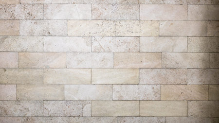 panoramic background - wall tiled with shell rock boardsの写真素材