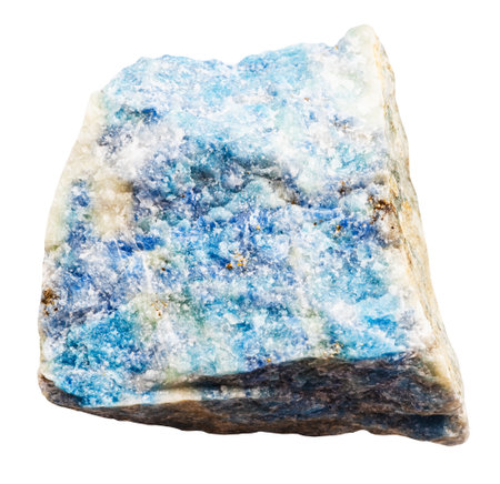close up of sample of natural stone from geological collection - uncut lazurite mineral isolated on white backgroundの写真素材