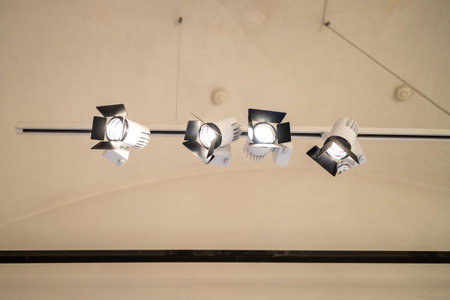 modern ceiling lights in old monastery chamberの写真素材