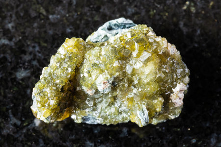 sample of druse of topazolite andradite crystals on black granite background close up from Piemont, Italyの写真素材