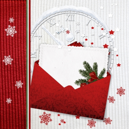 Holiday Cards with envelope on knitted background の写真素材