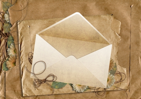 envelope on the old  paper backgroundの写真素材
