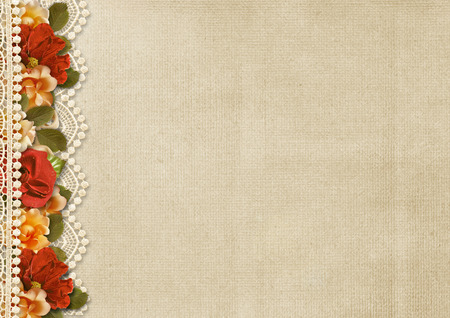 Vintage gorgeous background with floral border and lace.の写真素材