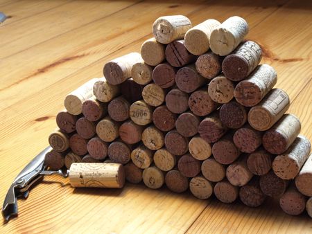Stack of wine corksの写真素材