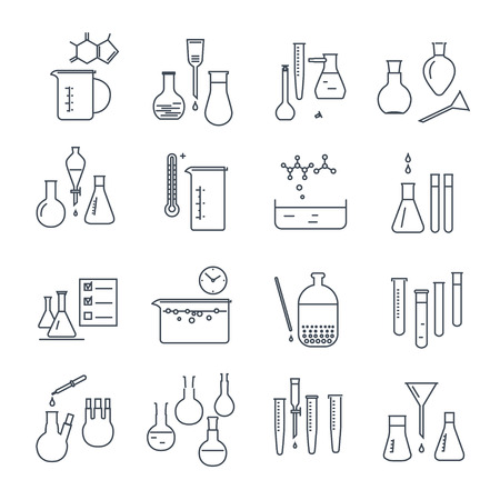 set of thin line icons chemical laboratory equipment and flaskのイラスト素材