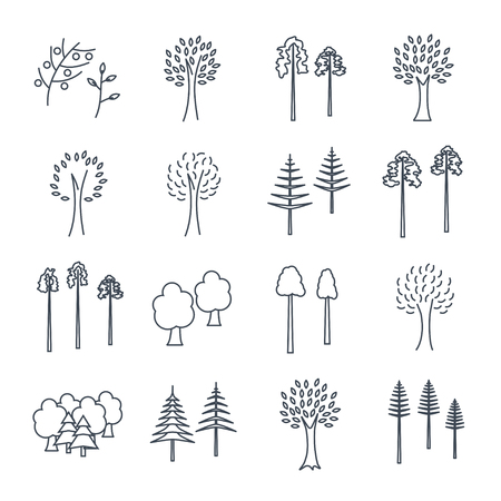 set of thin line icons abstract treesのイラスト素材