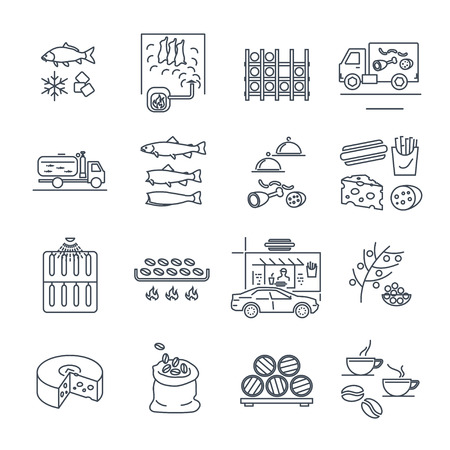 set of thin line icons food and beverages, meal, drinks, alcoholのイラスト素材