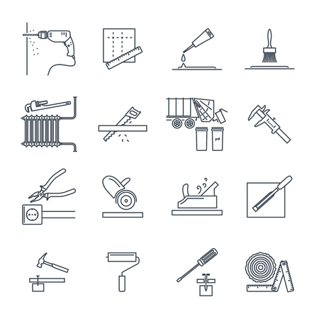 set of thin line icons home repair, construction, renovation, toolのイラスト素材